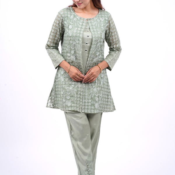 Mulson Green Embroidered Kurta Set