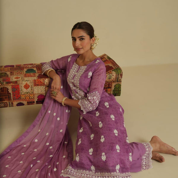 Mulson cotton embroidered suit set with dupatta