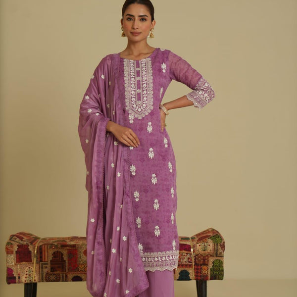 Mulson cotton embroidered suit set with dupatta