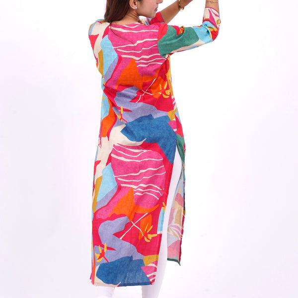 Cotton Kurta for Women Mulson Multicolour Abstract Printed