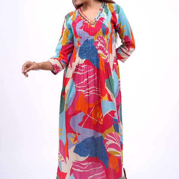 Cotton Kurta for Women Mulson Multicolour Abstract Printed