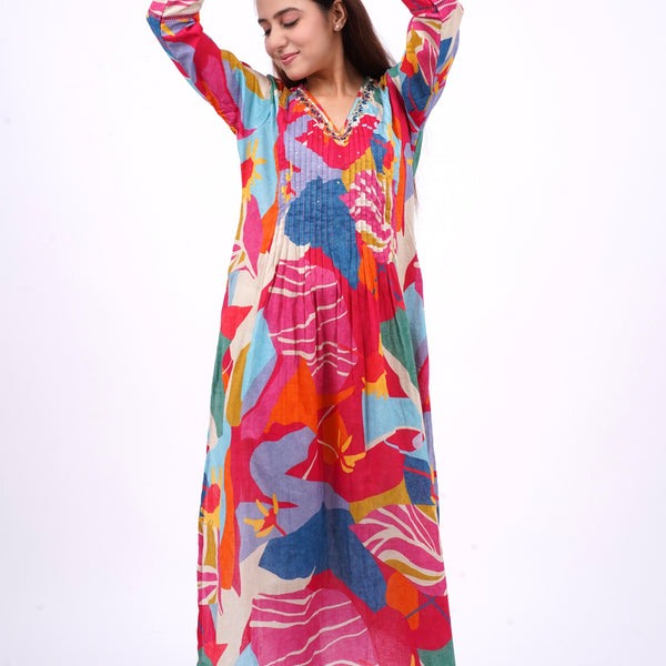 Cotton Kurta for Women Mulson Multicolour Abstract Printed