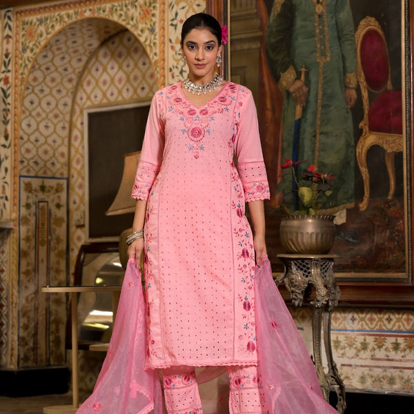 Cotton suit for women Gulab Pink Embroidered Suit Set