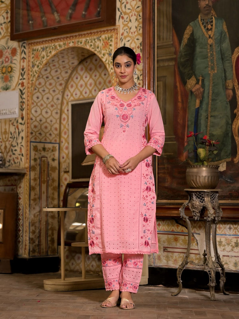 Cotton suit for women Gulab Pink Embroidered Suit Set