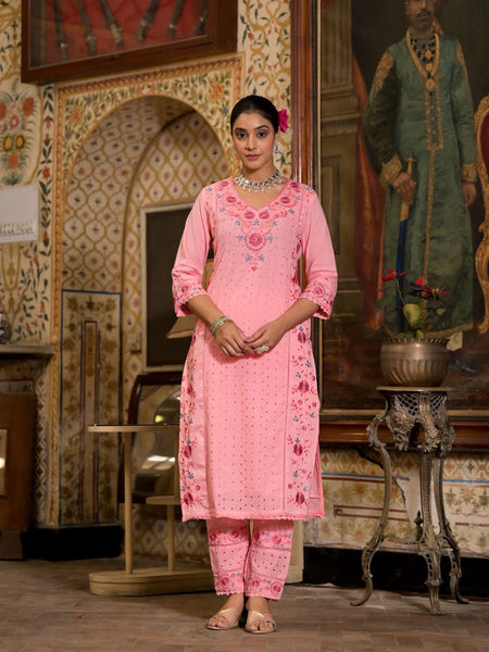 Cotton suit for women Gulab Pink Embroidered Suit Set