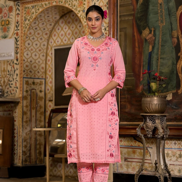 Cotton suit for women Gulab Pink Embroidered Suit Set