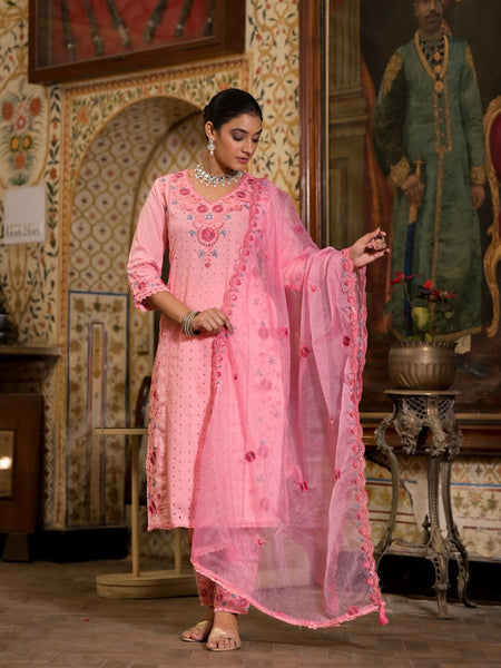 Cotton suit for women Gulab Pink Embroidered Suit Set