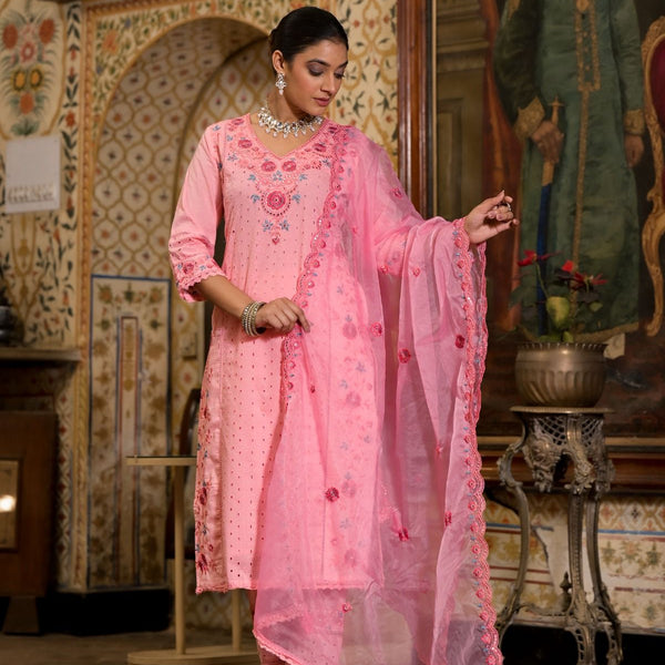 Cotton suit for women Gulab Pink Embroidered Suit Set