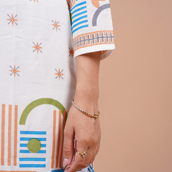 Geometric Printed Cotton Straight Kurta Set with Dupatta mulson