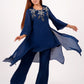 Navy Blue Asymmetric Kurta Set with Sequin Leaf Embroidery – Mulson