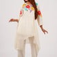 Off-White Asymmetric Kurta Set with Multicolor Floral Embroidery – Mulson