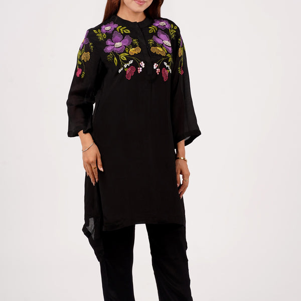 Black Floral Embroidered Kurta Set – Mulson Signature Collection