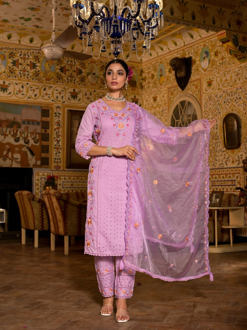 Cotton suit for women Gulab Pink Embroidered Suit Set