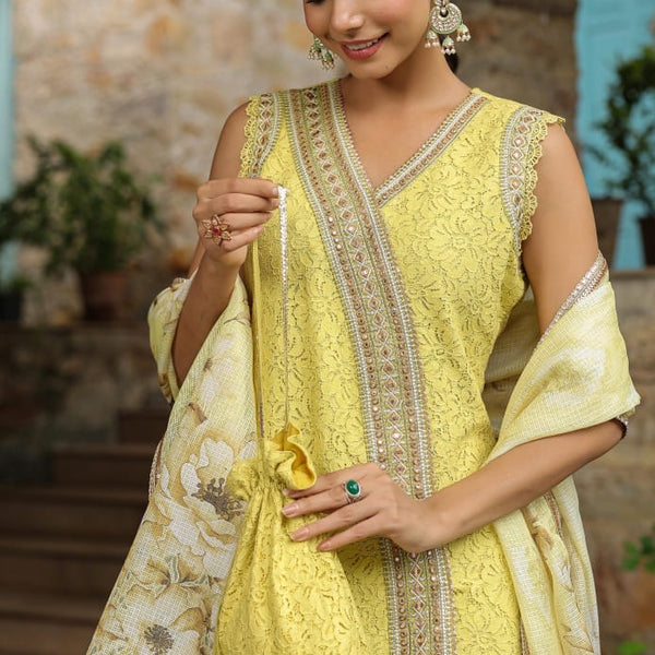 Yellow Embroidered Patiala Suit Set