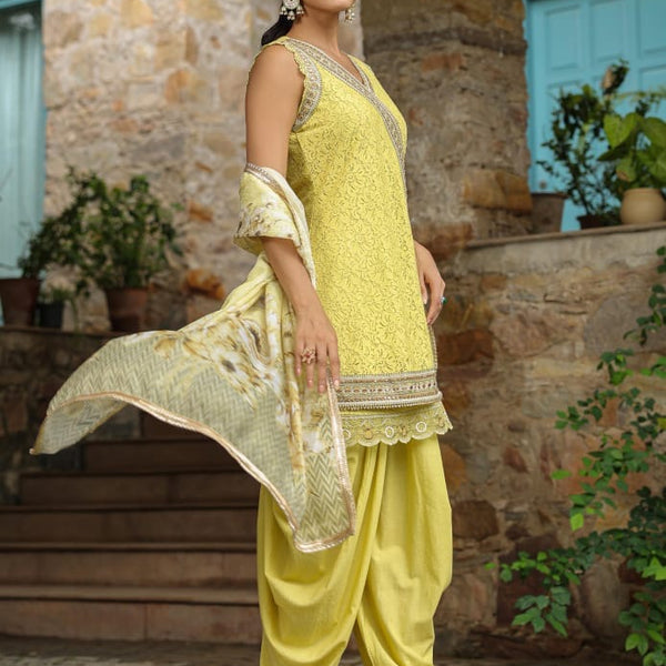 Yellow Embroidered Patiala Suit Set