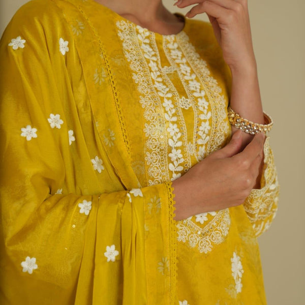 Lavender Suit Set Cotton Embroidered