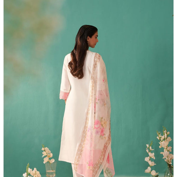Mulson white Cotton Suit Set with Dupatta