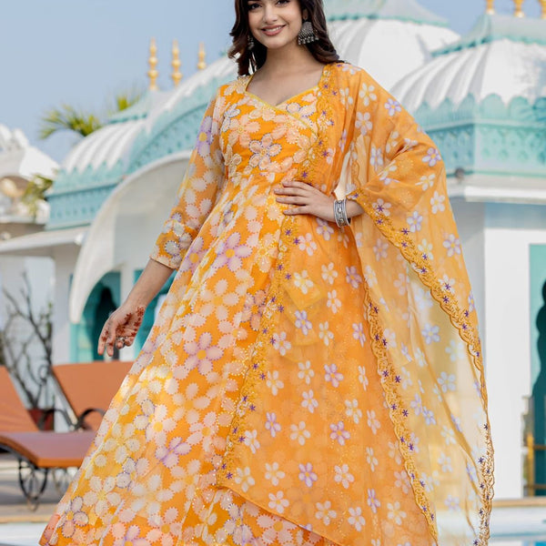 Anarkali Kurta Set  Floral Printed with Dupatta