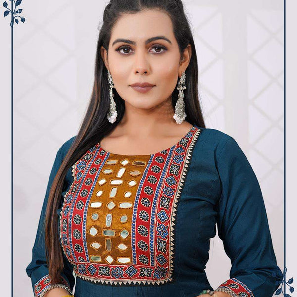 Embroidered Silk Blend Anarkali Kurta Set with Printed Dupatta